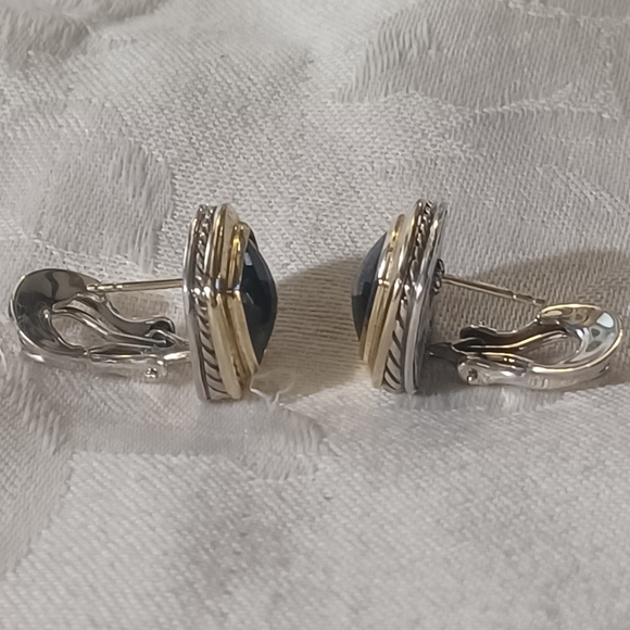 * Host Pick!* David Yurman Albion Onyx Earrings, SS & 18k, Omega Back - Picture 10 of 11